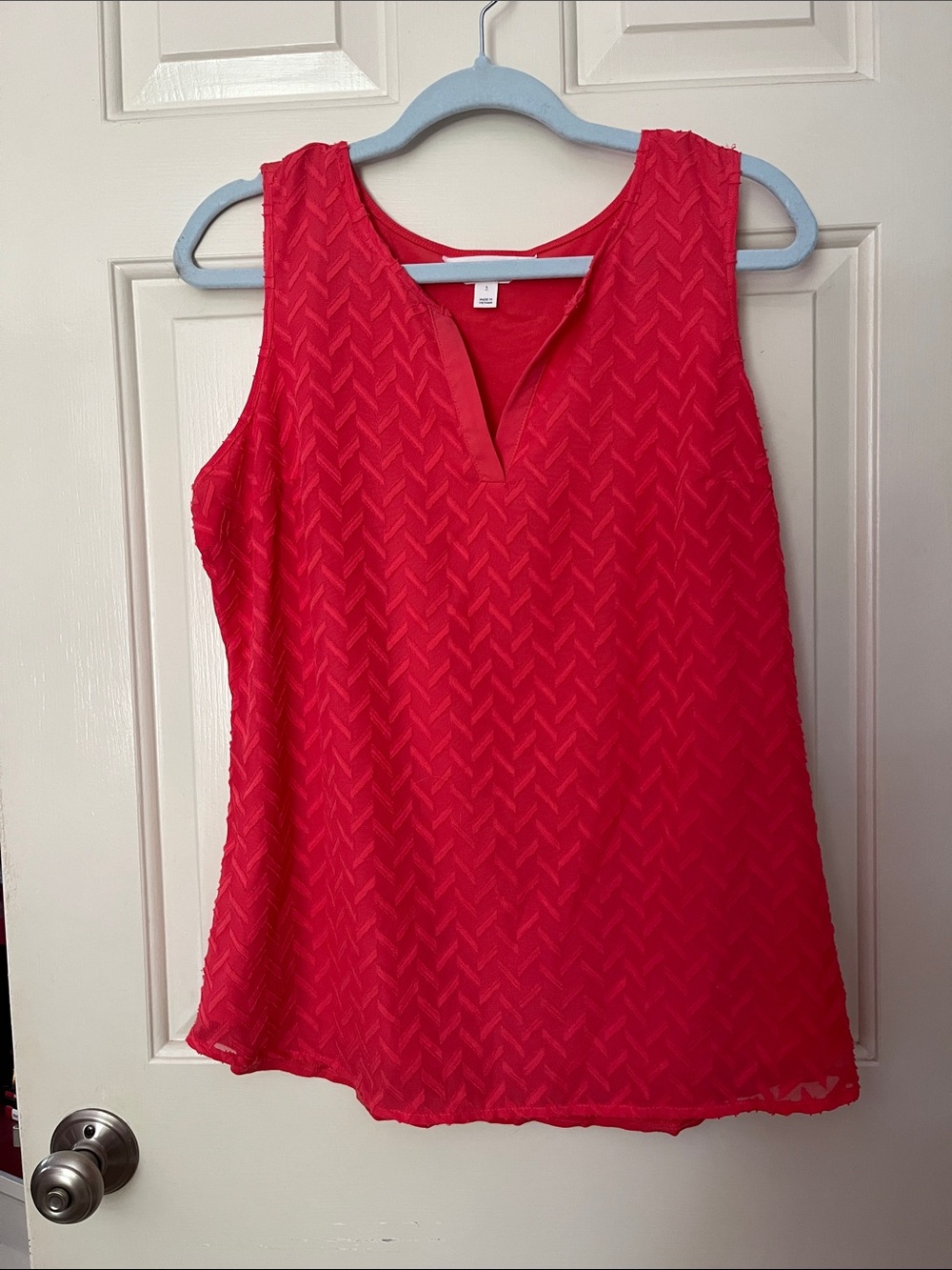 Bright Coral Sleeveless V-Neck Textured Tank